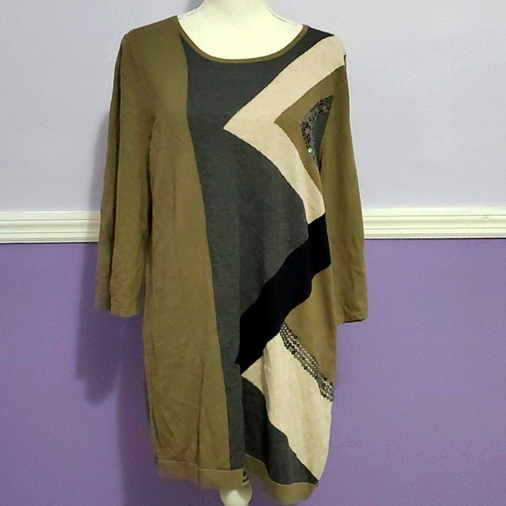 Style & Co Earthy Colorblock Sequinned Knit Tunic Top Modern Chic LP